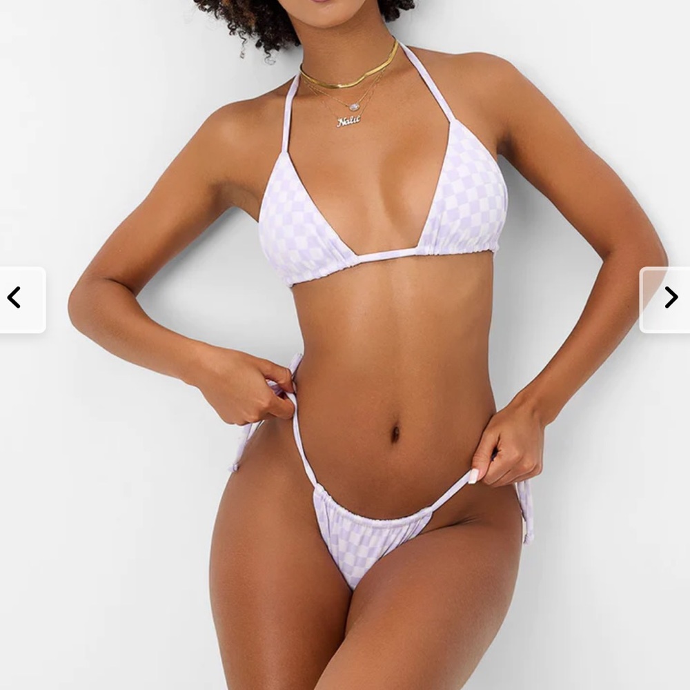 Frankie’s Bikinis light purple checkered two piece bikini